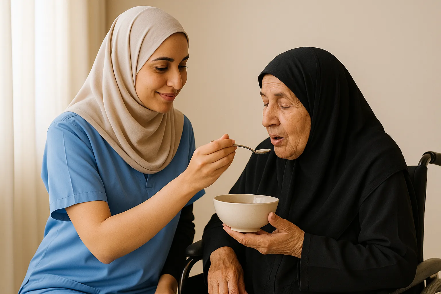 Caregiver supporting an elderly person at home
